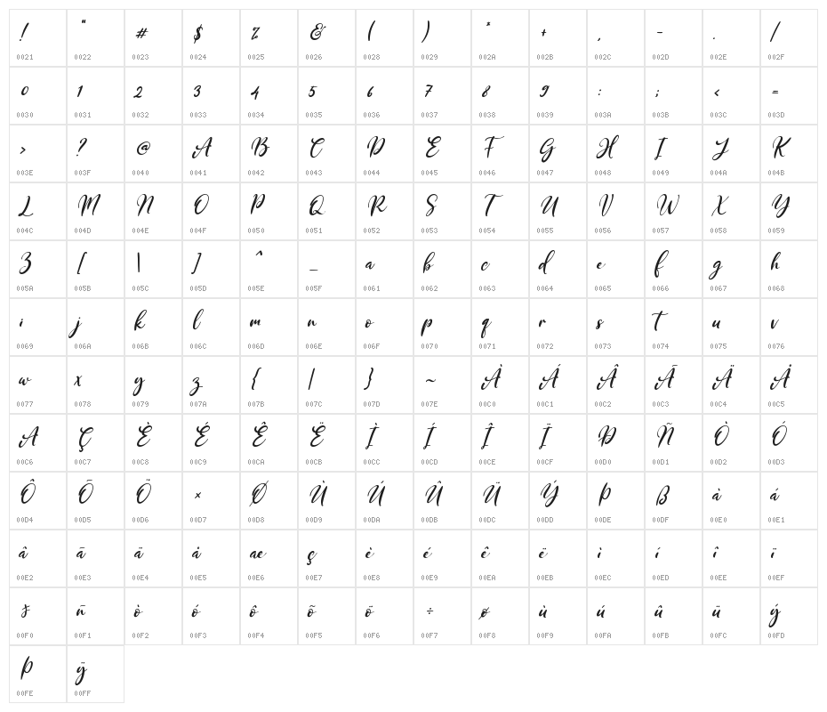 Purple Bougenville Italic Character Map