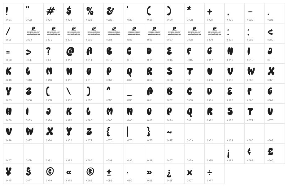 Purple Magic DEMO Regular Character Map