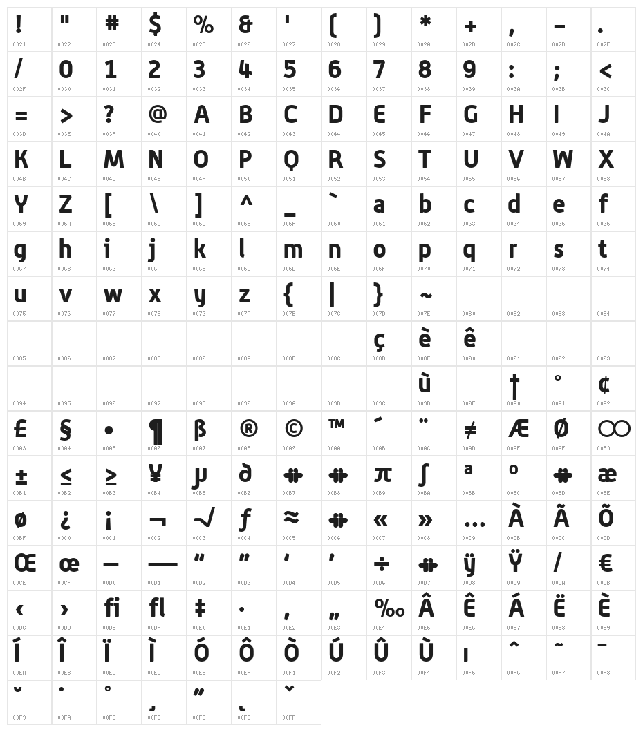 PushPins Bold Character Map