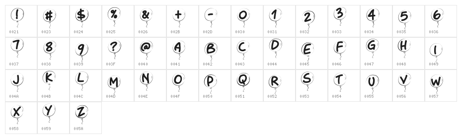 PWBalloon Character Map