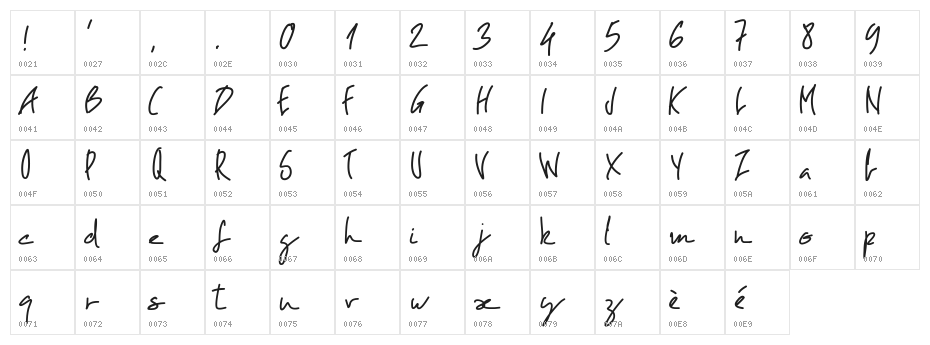 PWOblique Character Map