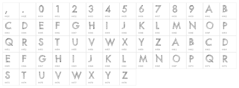 PWScratchedfont Character Map