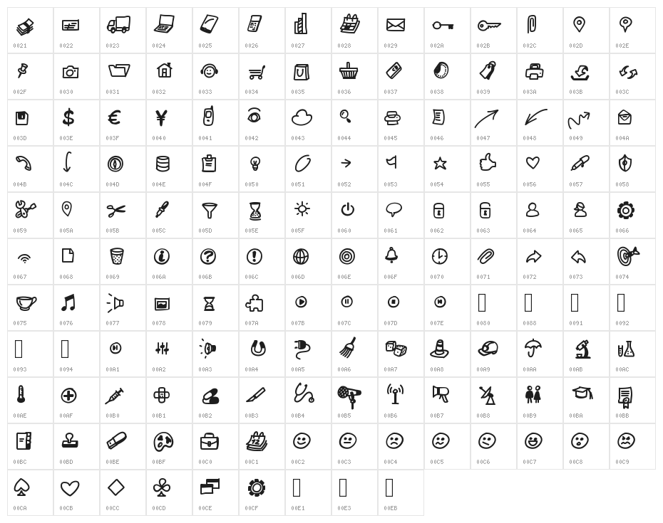 PWSmallIconsFree Character Map