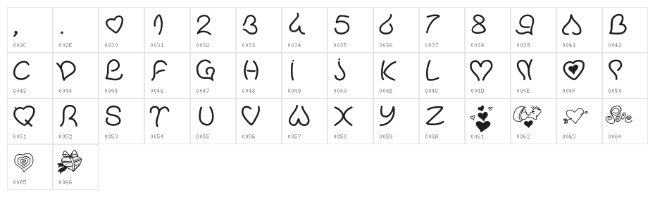 PWValentineLove Character Map