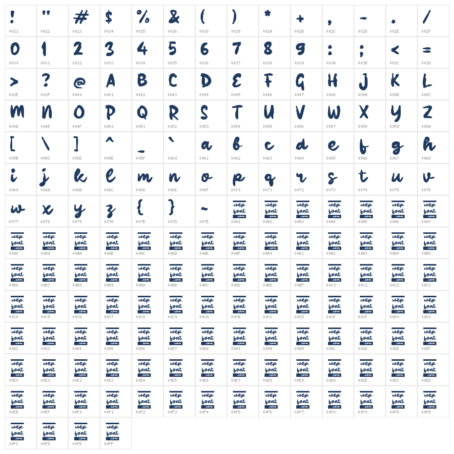 Qablowy Brush Character Map