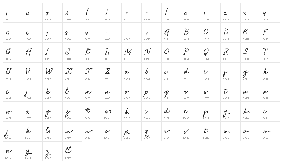 QadyaPersonalUse-Regular Character Map