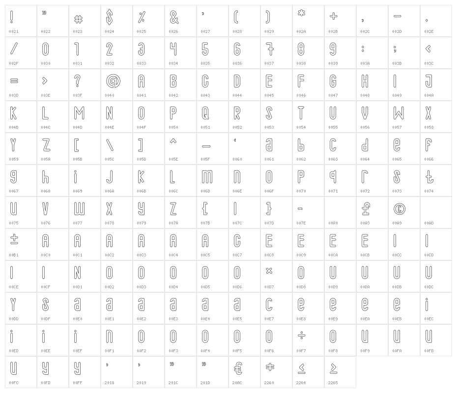 Qalin Outline Character Map