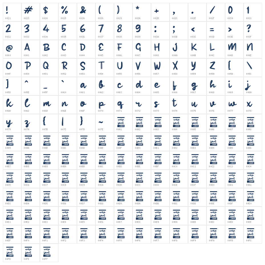 Qansa Brush Character Map