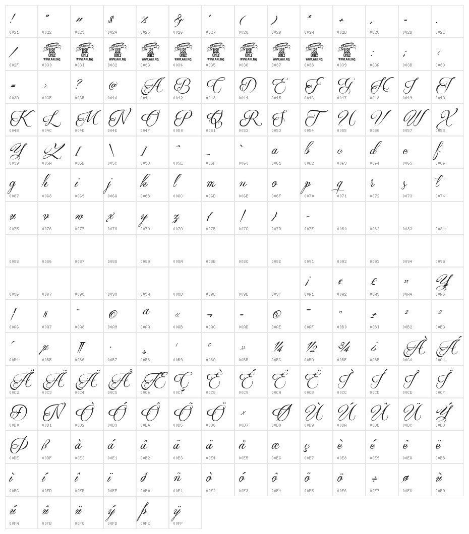 Qaskin Black Personal Use Character Map