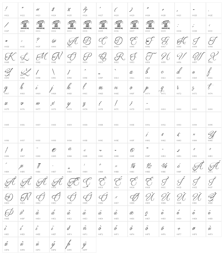 Qaskin White Personal Use Character Map