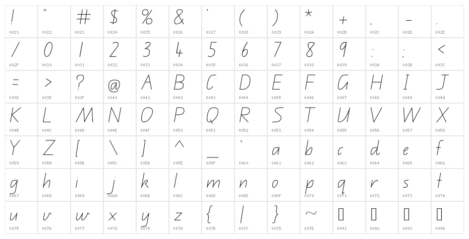 QLD Handwriting Font Character Map