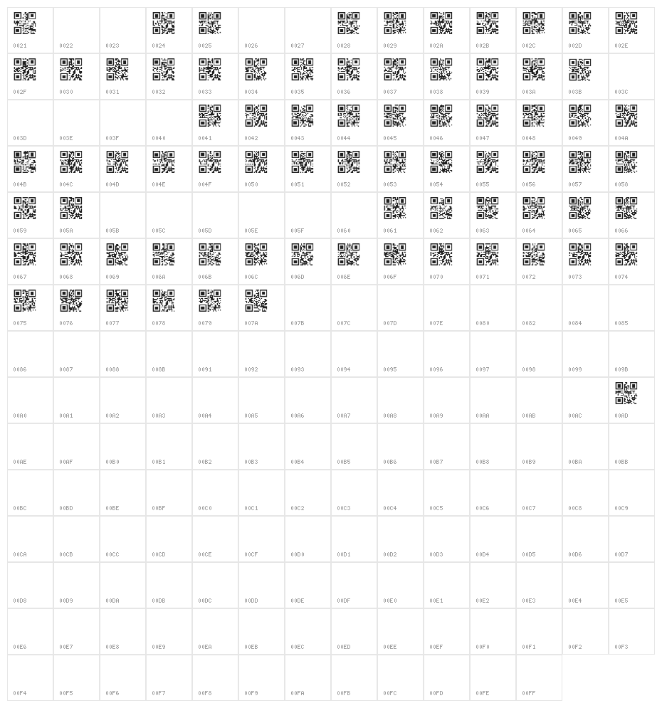 QR font tfb Character Map