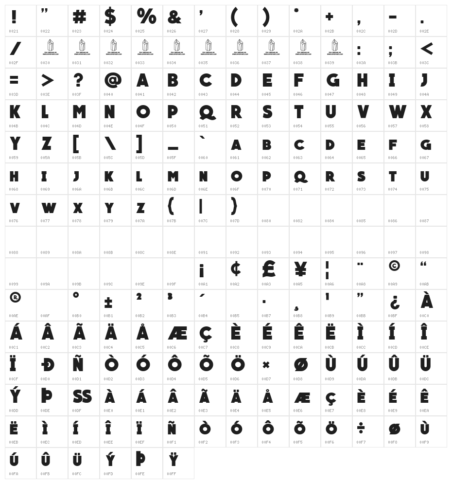 QUARTZO Bold Character Map