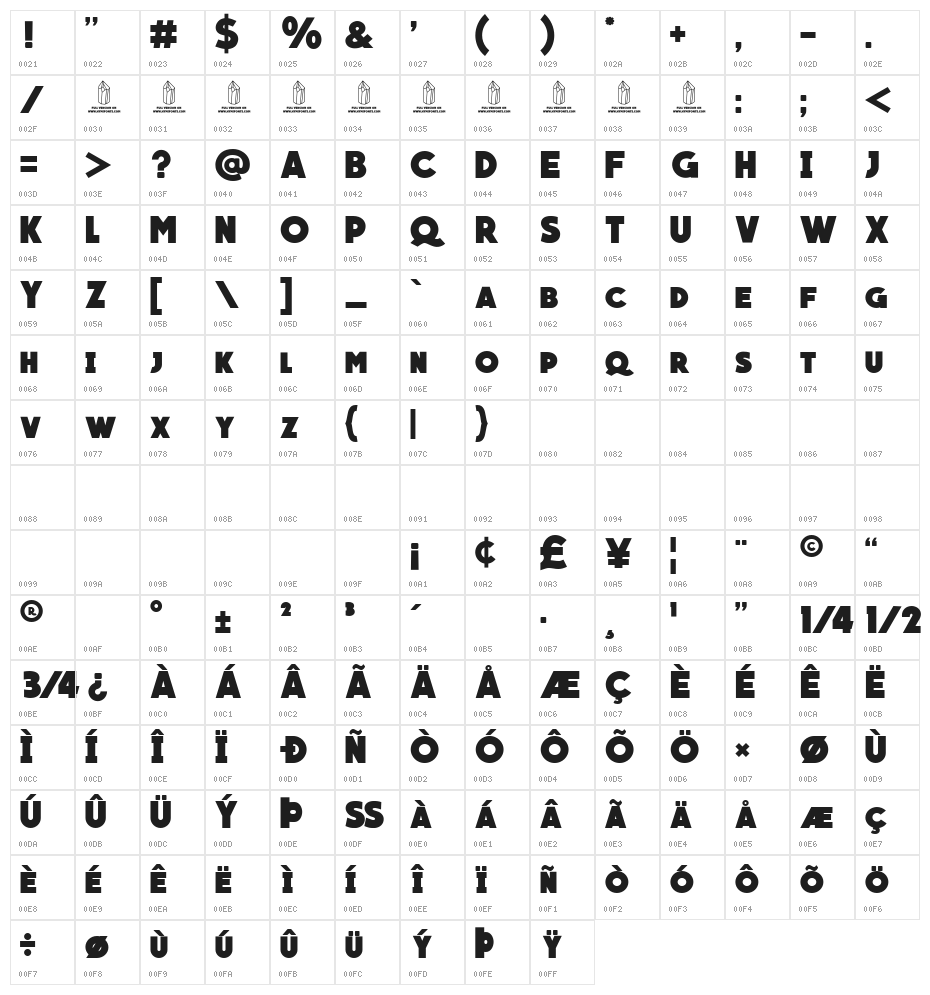 QUARTZO demo Bold Character Map
