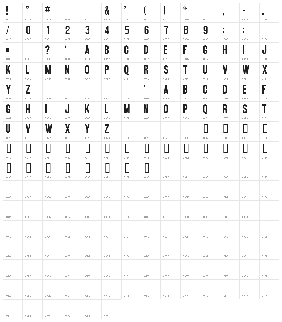 QUICKONE Character Map