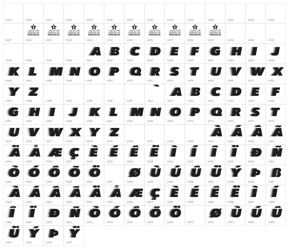 QUICKSILVER CLEAN SPACED Character Map