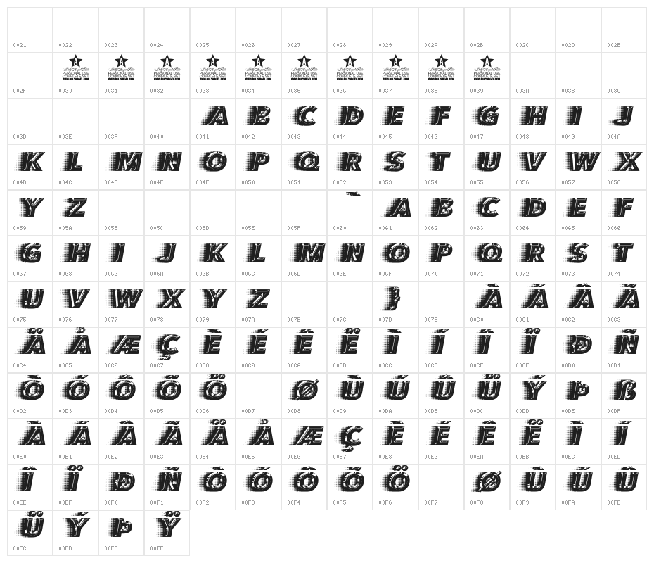 QUICKSILVER SPACED Character Map
