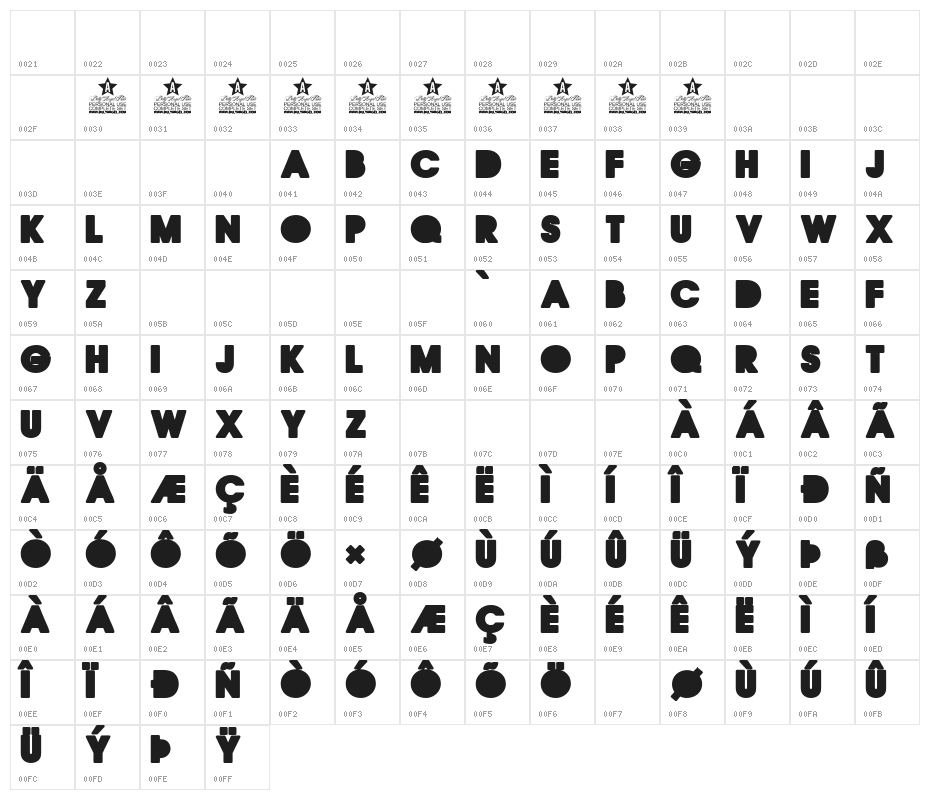 QUIRKY CLEAN Regular Character Map