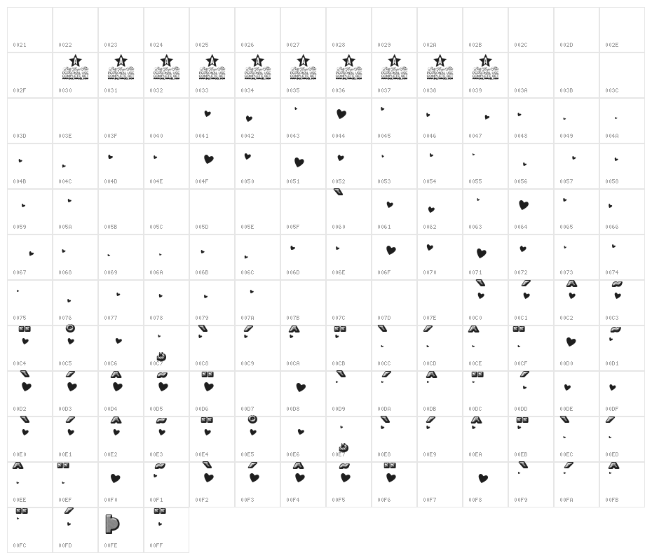 QUIRKY LOVE HEARTS PERSONAL USE Regular Character Map