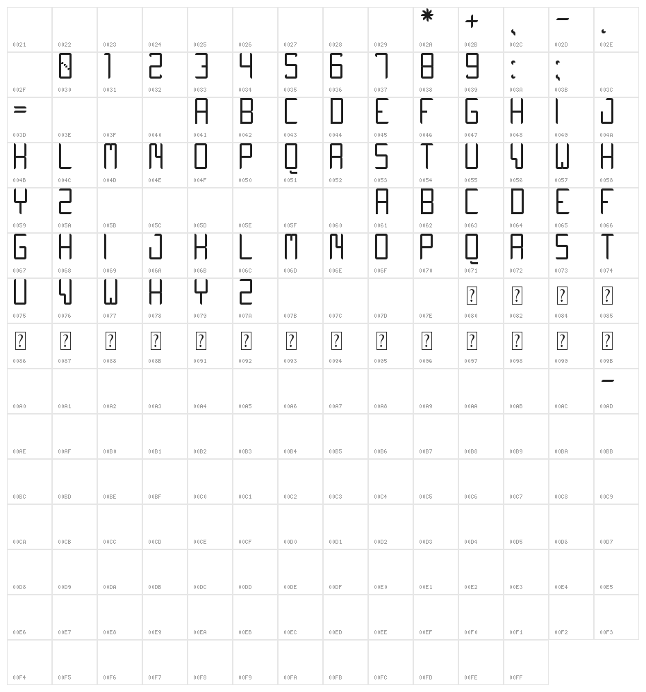 QUIWO LUSE TFB Character Map