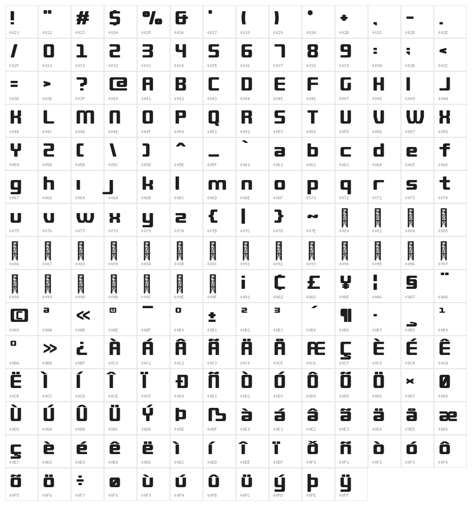 QUUB Black_R Character Map