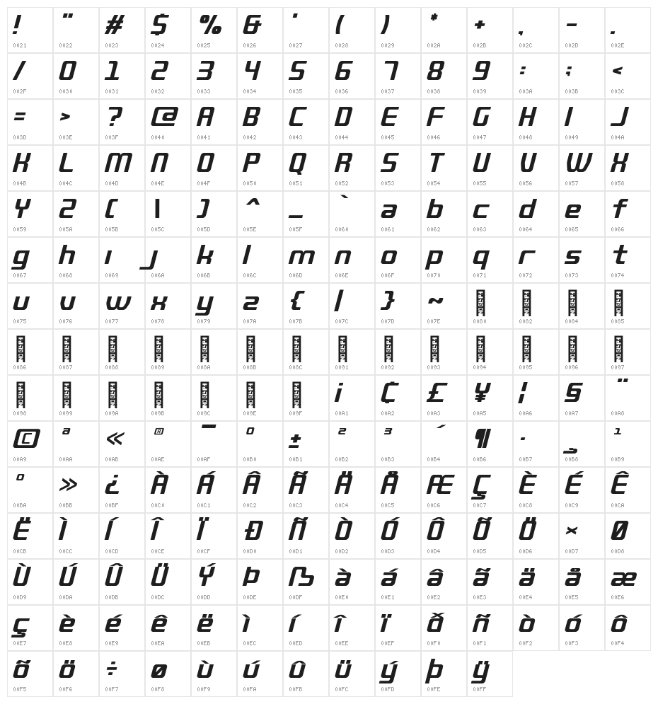 QUUB Bold_Italic Character Map