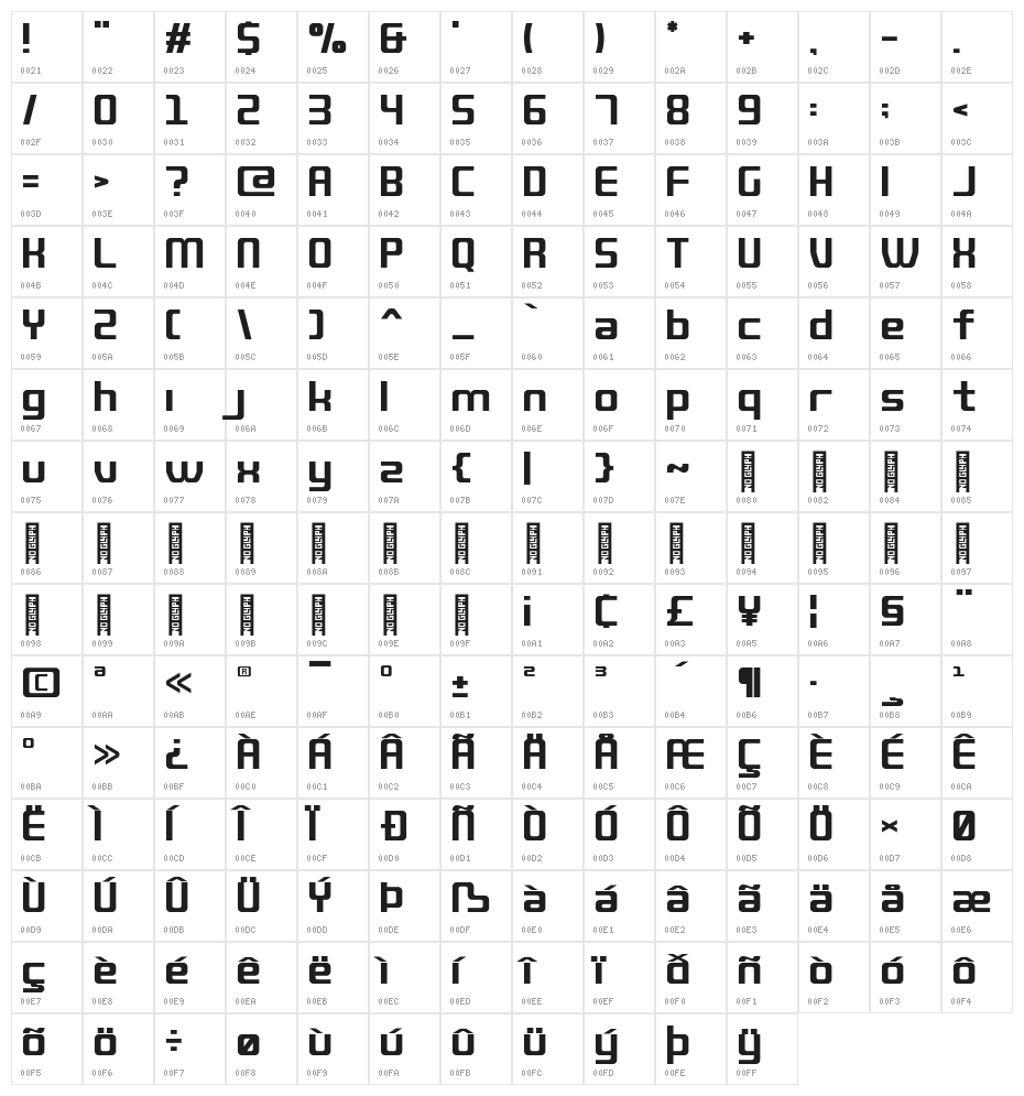 QUUB Bold Character Map