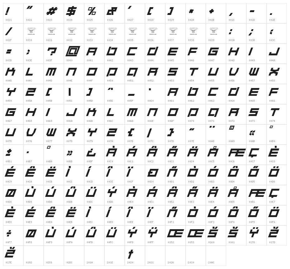 Quaaludehulk-Italic Character Map