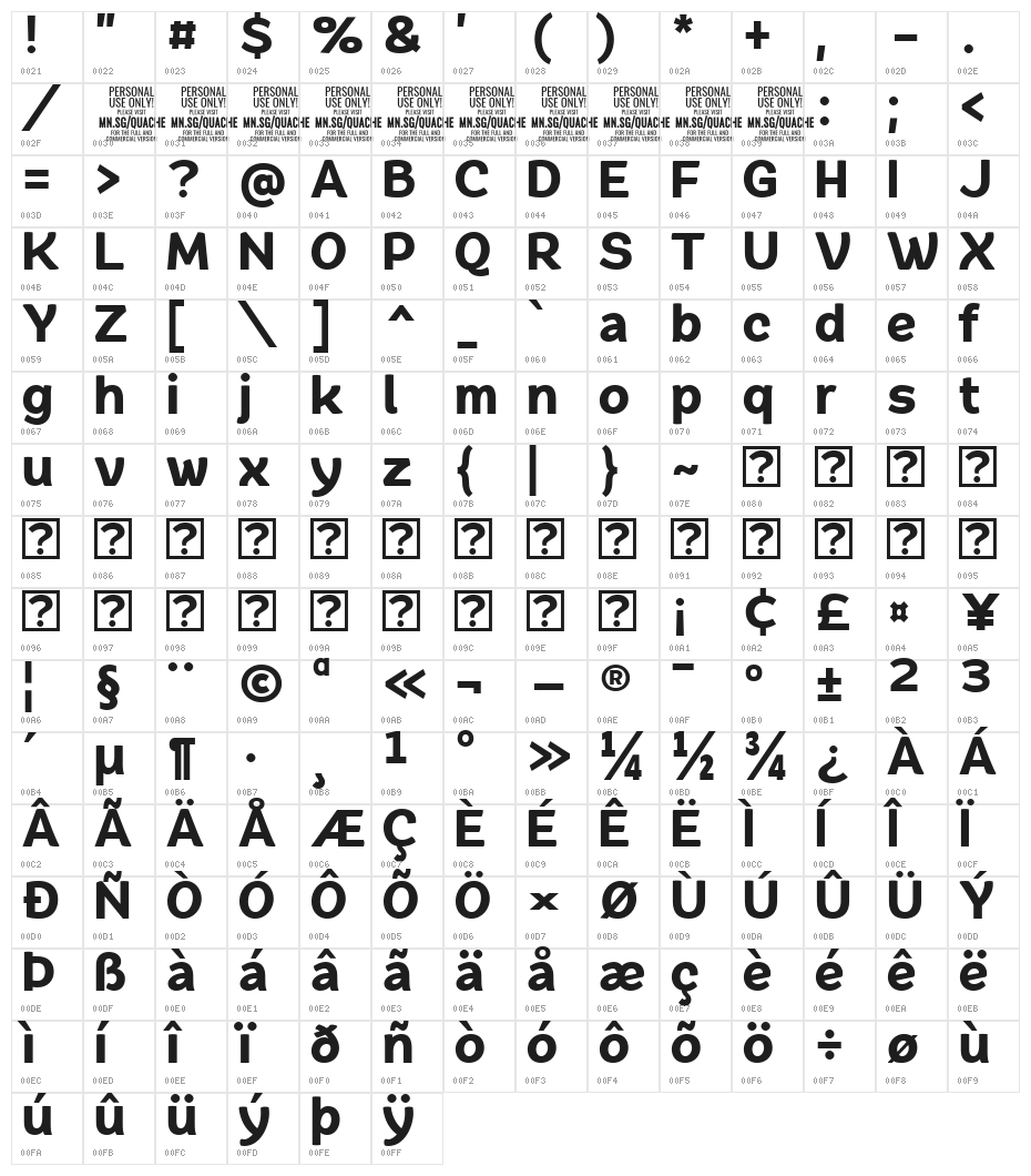 QuacheBlackCondensedPERSONAL Character Map