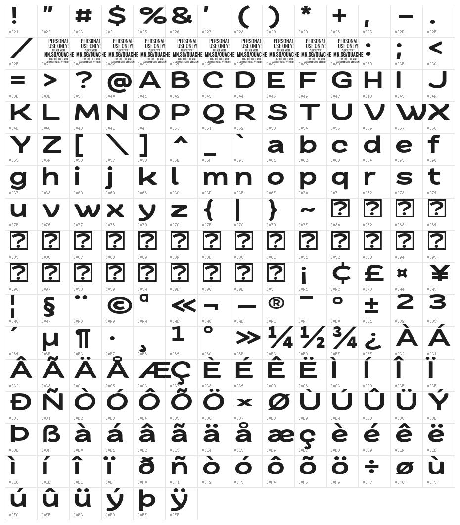 QuacheBlackExtraExpandedPERS Character Map