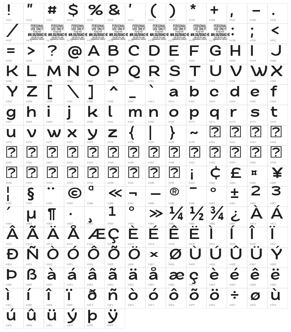 QuacheBoldExpandedPERSONAL Character Map
