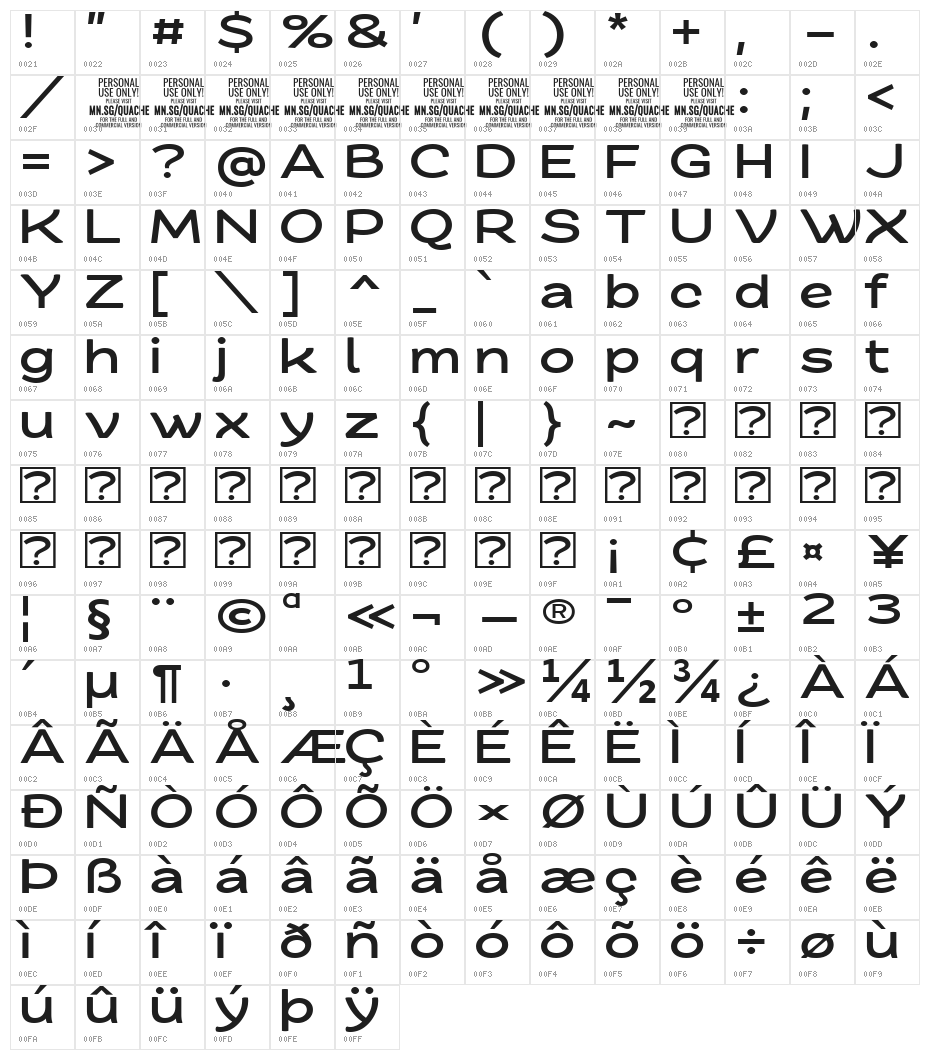 QuacheBoldExtraExpandedPERSO Character Map