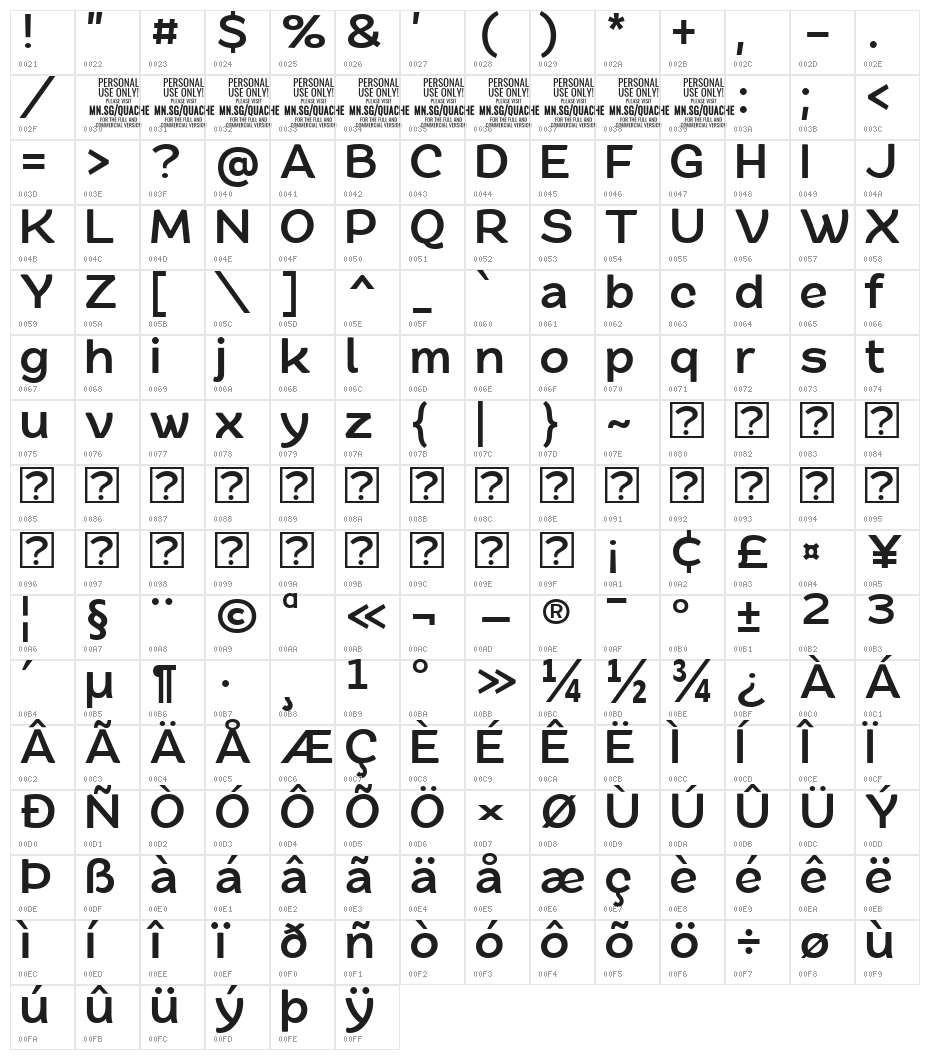QuacheBoldPERSONAL Character Map