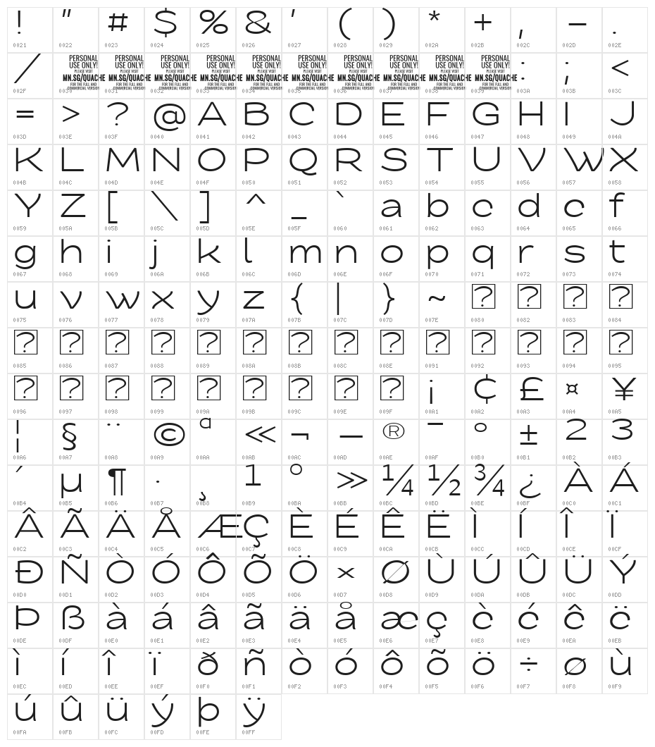 QuacheExtraExpandedPERSONAL Character Map