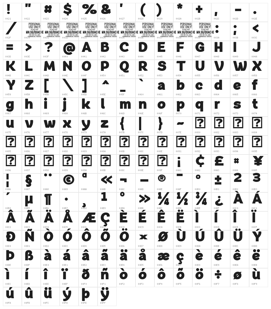 QuacheHeavyCondensedPERSONAL Character Map