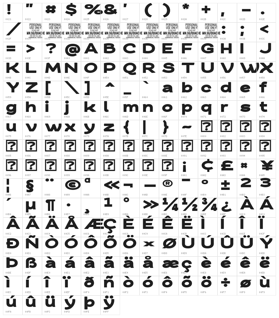 QuacheHeavyExtraExpandedPERS Character Map