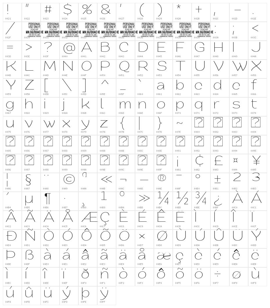 QuacheLightExpandedPERSONAL Character Map