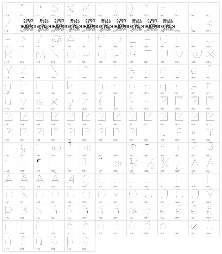 QuacheThinPERSONAL Character Map