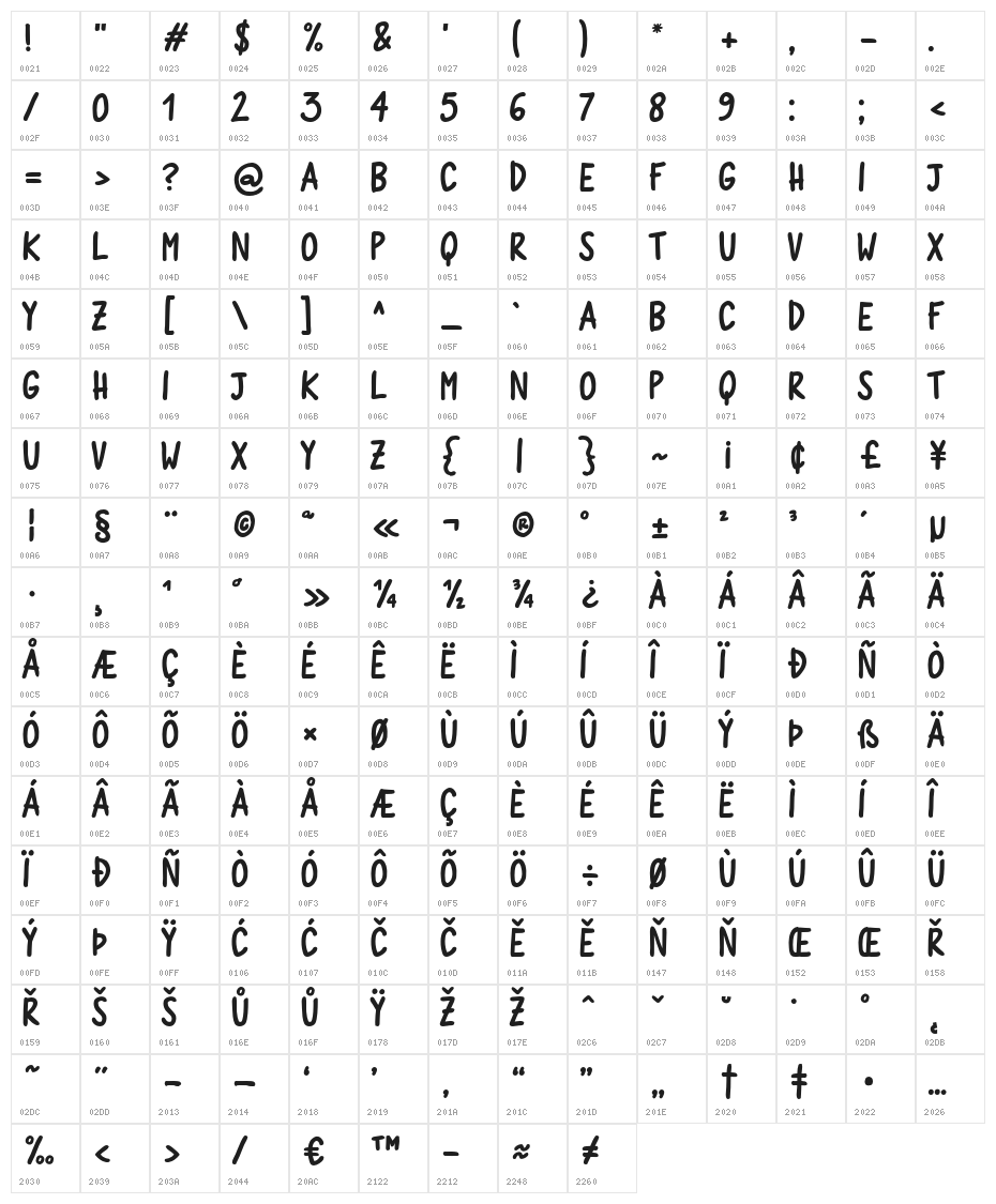 Quaderno Bianco Bold Character Map