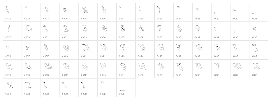 QuaelGothicHollowLeftyCondensed Character Map
