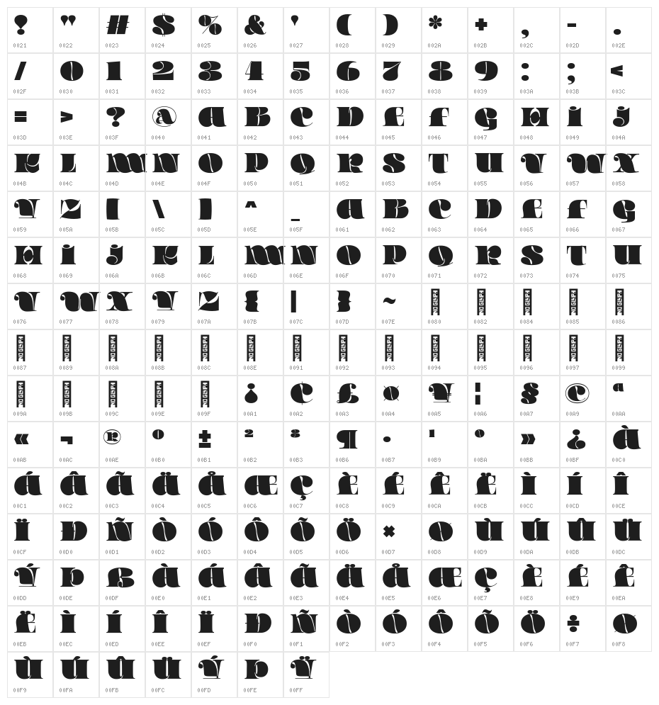 Quarantype Chillout Regular Character Map