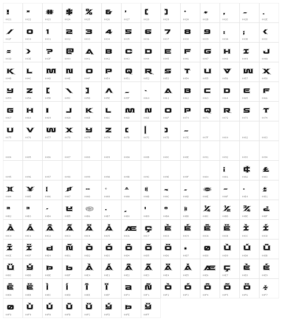 Quark Storm Academy Regular Character Map