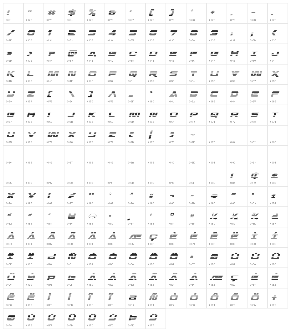 Quark Storm Gradient Italic Character Map