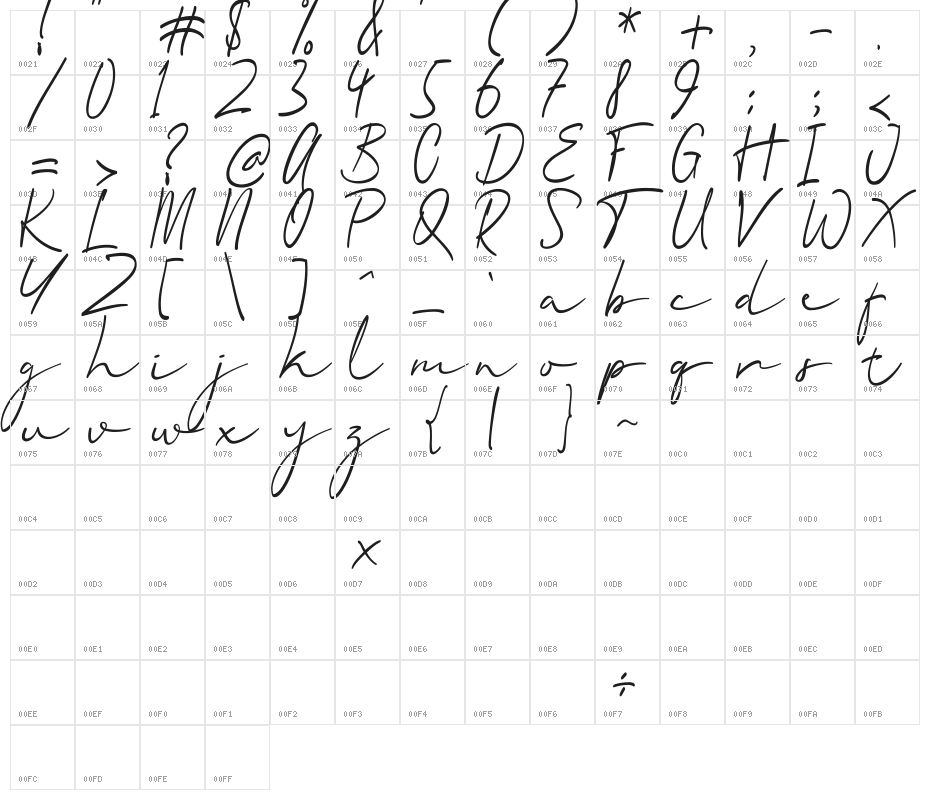 Quartila Regular Character Map