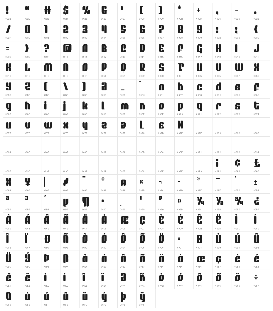 Quasar Pacer Condensed Character Map