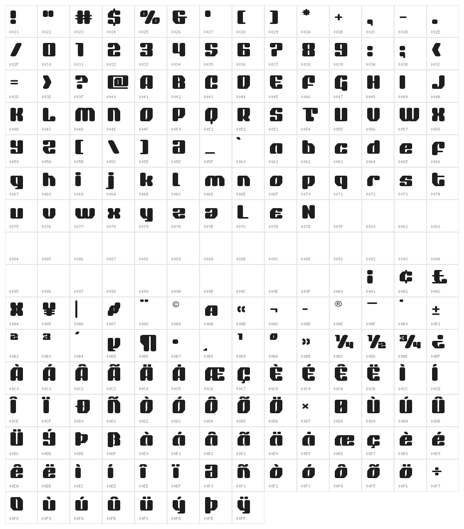 Quasar Pacer Expanded Character Map