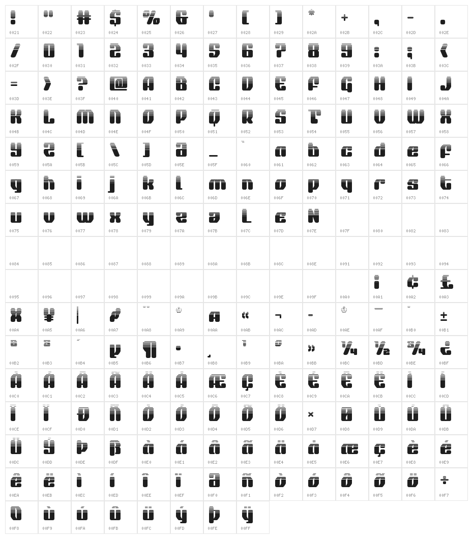 Quasar Pacer Halftone Character Map