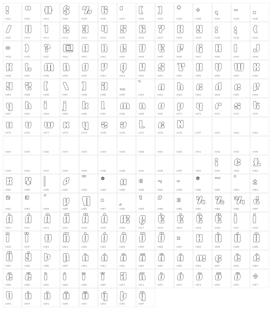 Quasar Pacer Outline Character Map