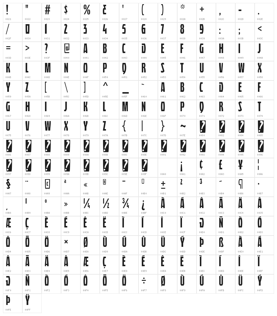 QuasixTitling-Regular Character Map