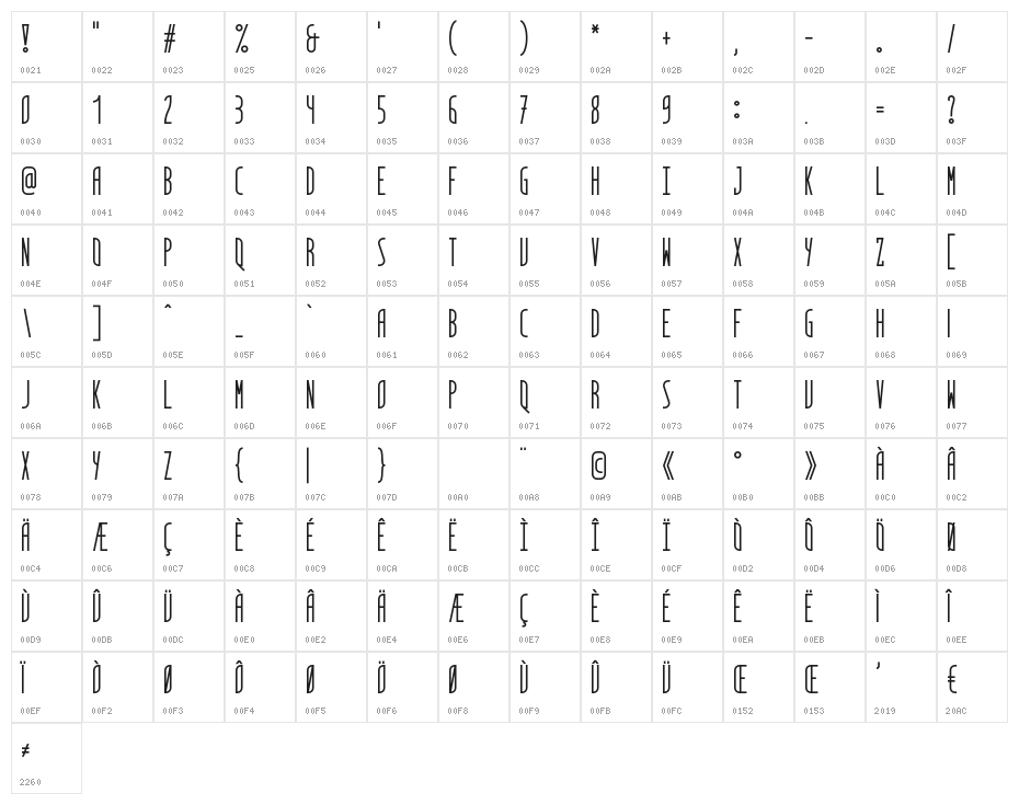 Quatre Quarts Character Map